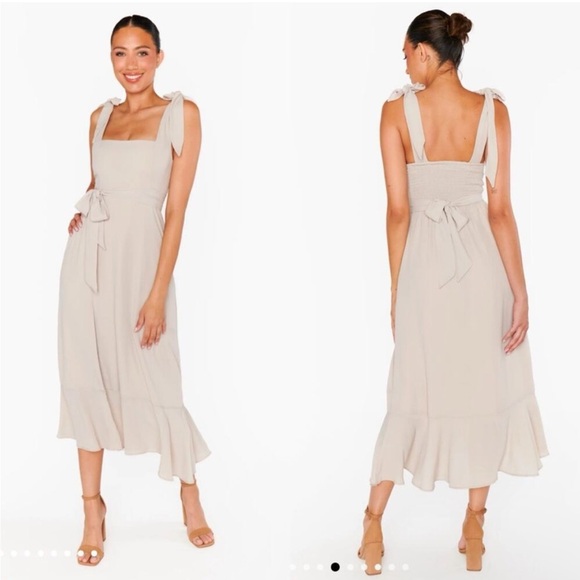 Show Me Your Mumu Claire Midi Dress Show Me The Ring Crisp Champagne NWT NEW - Picture 1 of 3